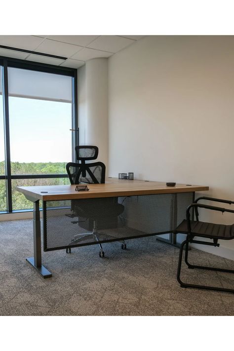 Productivity and versatility at the touch of a button. Our Height Adjustable desk with modesty panel is the perfect way to make sure you get your employees standing. This desk is quiet enough for an office space. Our modesty panel offers an additional level of privacy. #desk #furniture #deskdecor #officefurniture #deskdesign #officedesk #workdesk #desks #homedecor #desksetup #ironageoffice Height Adjustable Desk, Modesty Panel, Office Reception, Sit To Stand, Iron Age, Adjustable Desk, Adjustable Height Desk, Work Desk, Desk Design