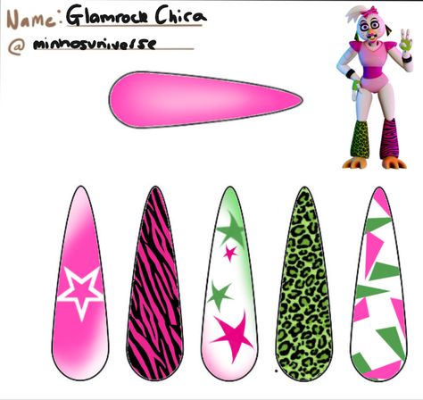 Fnaf Nails, Glamrock Chica Fnaf, Glamrock Chica, Fnaf Cosplay, Fnaf Sb, Inspired Nails, Crochet Design Pattern, Cute Nail Designs, Dope Nails