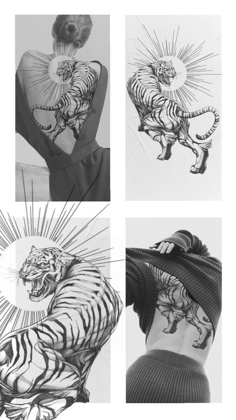 Tattoo Sonne, Tiger Sketch, Backpiece Tattoo, Tattoo Tiger, Animal Tattoo Ideas, Idea Tattoo, Tiger Tattoo Design, Woman Tattoo, Full Back Tattoos