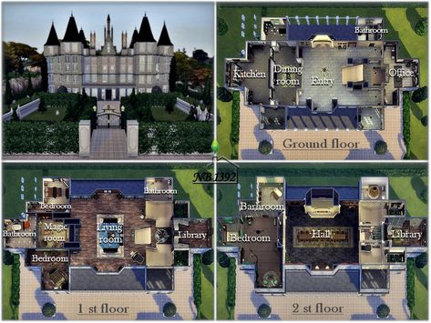 The Sims Resource - Malfoy's Manor Easy Sims 4 House, Sims 4 Floor Plans, Sims 4 Floor, Sims 4 Penthouse, Sims 4 Beach House, Penthouse Layout, Sims 4 Family House, Malfoy Manor, Manor Floor Plan