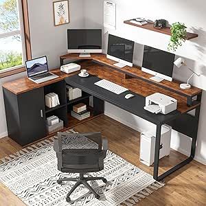 Desk Multiple Monitors, L Shaped Desk Home, L Shaped Desk Home Office, Office Desk With Storage, Desk Home Office, Desk With Storage, Remote Workers, Business Furniture, Work Station Desk