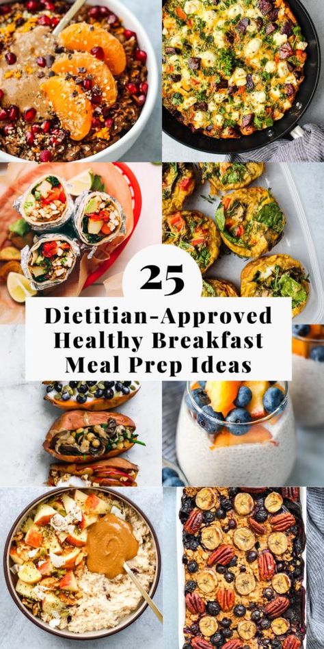 A roundup of 25 dietitian-approved healthy breakfast meal prep ideas. These make-ahead vegetarian recipes are easy, nutritious, tasty, and time-saving! Breakfast Meal Ideas, Walder Wellness, Breakfast Meal Prep Ideas, Healthy Breakfast Meal Prep, Breakfast Prep, Vegetarian Meal Prep, Vegan Snack, Balanced Breakfast, Resep Diet