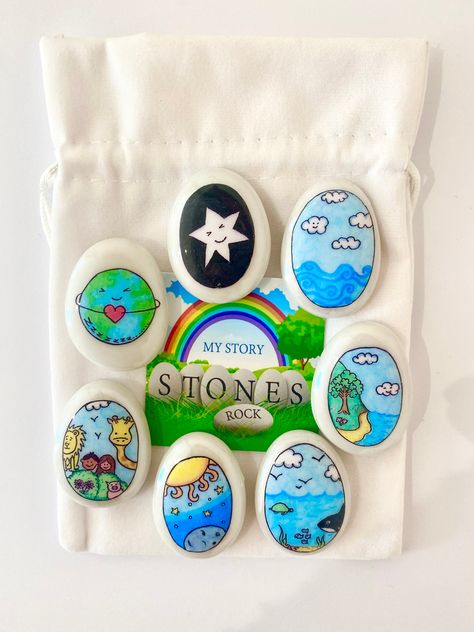 Bible Story Stones, Seven Days Of Creation, 7 Days Of Creation, August Crafts, Sunday School Coloring Pages, Kids Market, Room On The Broom, Story Stones, Auction Projects