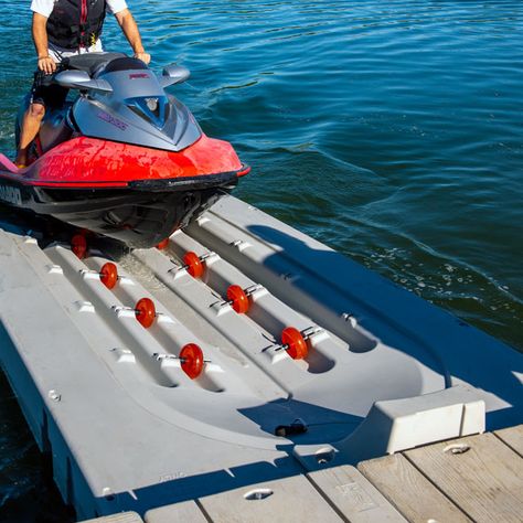 Jet Ski Port | Jet Ski Floating Dock | PWC Lift | Jet Ski Docking Jet Ski Lift Ideas, Jet Ski Storage, Lake Accessories, Jet Ski Accessories, Floating Jet Ski Dock, Jet Ski Lift, Jet Ski Dock, Dock Ideas, Urbanism Architecture