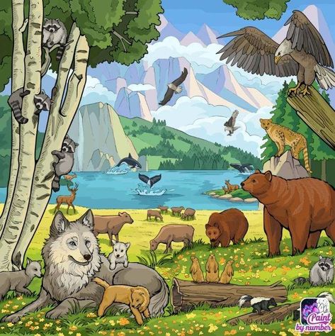 Forest Environment, Book Illustration Layout, Lotus Painting, Zen Colors, Animals Drawing, Picture Prompts, Pets Drawing, Farm Art, Extinct Animals