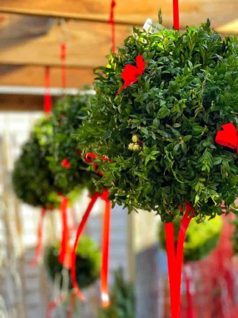 Kissing Balls Christmas, Front Porch Christmas Decorating Ideas, 10 Days Of Christmas, Outdoor Living Space Ideas, Farmhouse Front Porch, Spring Table Decor, Cozy Cottagecore, Kissing Ball, Modern Farmhouse Home Decor