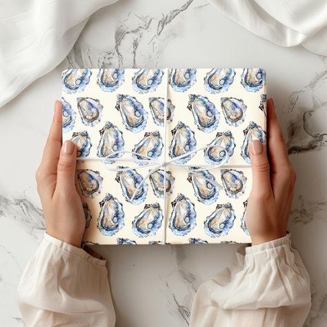 Oyster Print Wrapping Paper, Coastal Christmas Wrapping Paper, Coastal Grandma Gift Wrap, Nautical Wrapping Paper, Blue Oyster Gift Wrap by TheModernStorefront on Etsy Oyster Design, Oyster Print, Print Wrapping Paper, Paper Blue, Coastal Elegance, Coastal Grandma, Coastal Christmas, Grandma Gift, Paper Roll