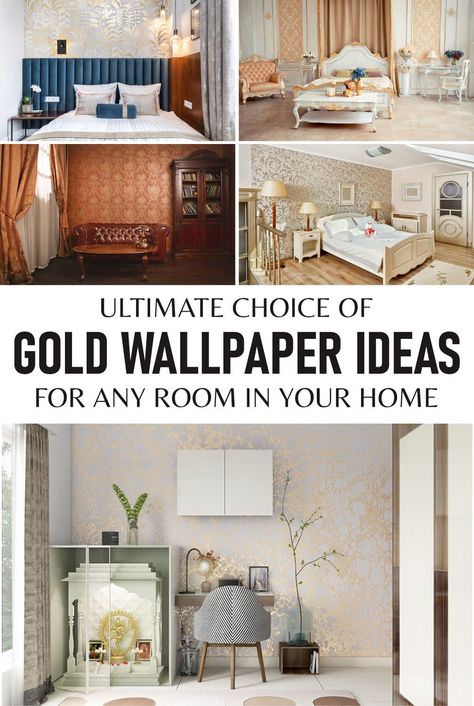 If you want to liven up your interior designs, a wallpaper can make it happen. One of wallpaper ideas you can use is a gold wallpaper. #wallpaperideas #goldwallpaperideas #interiordesigns #homedecorideas Brown And Gold Wallpaper, White And Gold Wallpaper, Golden Wallpaper, Vintage Wallpapers, Natural Wood Flooring, Rose Gold Wallpaper, Vintage Bedroom, A Wallpaper, Vintage Room