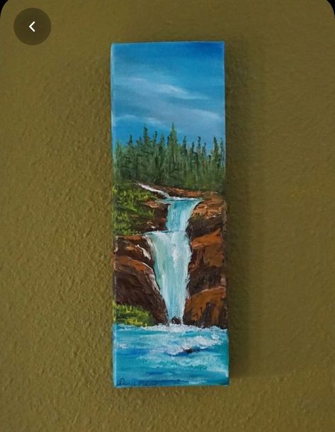 Canvas Painting Ideas Easy, Painting Beginners, Pine Tree Art, Painting Ideas Easy, Beginners Painting, Waterfall Art, Dorm Art, Small Canvas Paintings, Canvas Painting Ideas