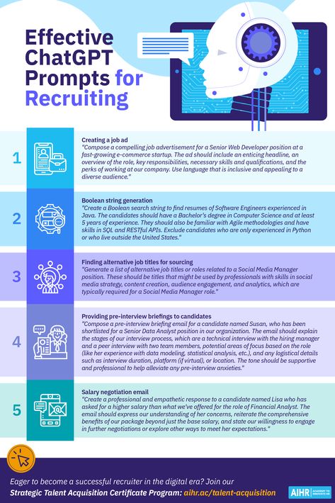 Ready to make a significant shift in your hiring process? Access our link to explore 15 innovative prompts curated to enhance your recruitment process. Also find essential tips on how to leverage ChatGPT for recruitment and watch out for things to avoid.  #HR #HumanResources #Recruiting #ChatGPT Hr Ideas, Human Resources Infographic, Leadership Development Activities, Effective Leadership Skills, Human Resources Jobs, Recruitment Process, Marketing Copywriting, Computer Science Degree, Effective Leadership