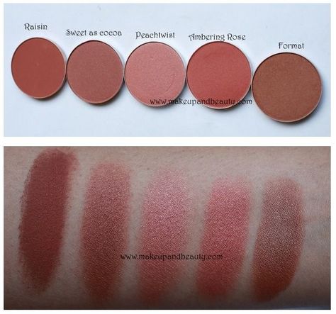 More dark skin friendly blushes (great for the Fall season) | MACs Raisin, Sweet as Cocoa, Peachtwist, Ambering Rose, and Format. Raizin Mac Blush, Fall Blush Makeup, Lynn Toler, Blush For Dark Skin, Makeup Dark Skin, Makeup Wholesale, Mac Brushes, Blusher Makeup, Makeup Dark