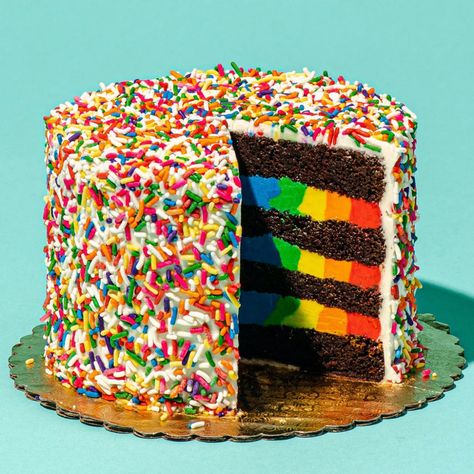 A Rainbow Delight: Chocolate 4-Layer Rainbow Cake The Best Cakes, Edible Centerpieces, Cake Rainbow, Rainbow Cakes, Rainbow Frosting, Best Cakes, Blueberry Coffee Cake, Blueberry Coffee, Rainbow Birthday Cake