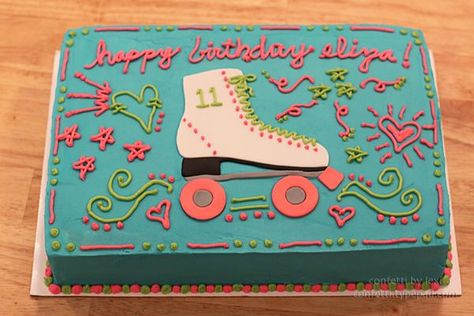 Skate Doodles, Roller Skate Cake, Pastel Rectangular, Doodle Cake, Roller Skate Birthday Party, Skate Birthday Party, Roller Skate Birthday, Ice Skating Party, Skate Birthday