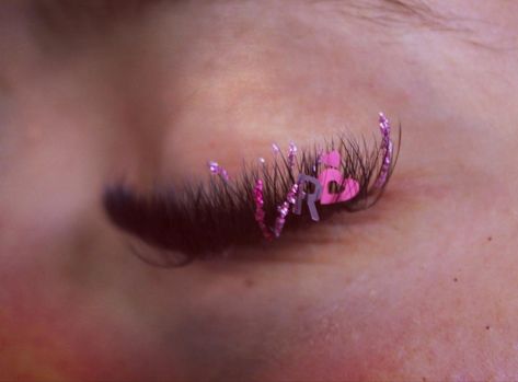 Pink glitter and her honey’s initial and some little hearts perfect for Valentine’s Day Lash Extensions Valentines Day, Eyelashes Extensions, S Initial, Lash Extensions, Pink Glitter, Nostril Hoop Ring, Eyelash Extensions, Watercolor Tattoo, Eyelashes