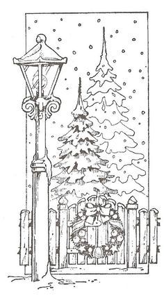 Illustration Noel, Siluete Umane, 카드 디자인, Christmas Coloring, Christmas Drawing, Christmas Coloring Pages, Digi Stamps, Christmas Embroidery, Street Light