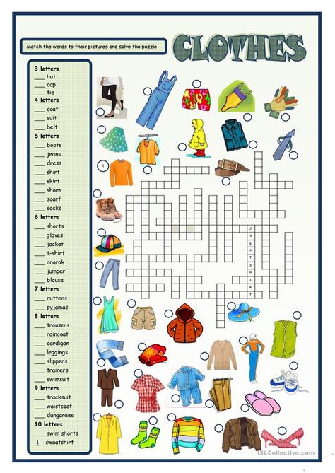 Clothes - English ESL Worksheets for distance learning and physical classrooms Clothes Worksheet, Vocabulary Exercises, Esl Vocabulary, English Exercises, Kids English, English Fun, English Activities, English As A Second Language, Esl Worksheets