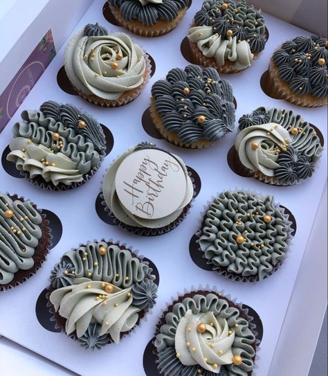 75th Birthday Cupcakes For Men, 60th Cupcakes For Men, 40th Cupcakes Men, Cupcake Decorating Ideas For Men, 30th Birthday Cupcakes For Men, 21 Birthday Cupcakes Ideas, Masculine Cupcakes, Cupcake Designs For Men, 50th Cupcakes