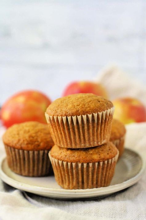 Easy vegan applesauce muffin recipe. A perfectly moist and tender muffin recipe. Boxed Cupcakes, Vegan Applesauce Muffins, Paleo Apple Muffins, Spiced Muffins, Apple Banana Muffins, Apple Spice Muffins, Paleo Muffins, Applesauce Muffins, Banana Muffin Recipe