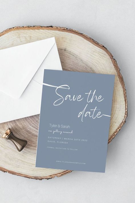 Minimalist Dusty Blue Save the Date Template | Digital Wedding Invitation | Modern Blue Wedding Dusty Blue Wedding Save The Date, Wedding Invite Dusty Blue, Blue Modern Wedding Invitations, Save The Date Ideas Dusty Blue, Light Blue Save The Date, Save The Date Ideas Blue, Dusty Blue Wedding Invitations Template, Dusty Blue Save The Dates, Dark Dusty Blue Wedding