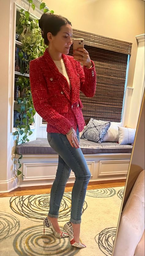 Pink Multi Tweed Blazer- Vici, White Ribbed Pullover-Lulus, Medium Wash Skinny Jeans- Charlotte Russe, Newspaper Heels-Steve Madden #tweed #stevemadden #heelslover #lulus Newspaper Heels, Pink Tweed Blazer Outfit, Tweed Blazer Outfit, Pink Tweed Blazer, Outfit Night, Pink Tweed, Blazer Outfit, Blazer Outfits, Tweed Blazer