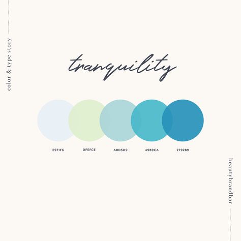 Tranquil Color Palette for Beauty Business #beautybranding #beautybrand #colorpalette Tranquility Color Palette, Branding Color Palette Green, Blue Brand Color Palette, Green Branding Color Palette, Wellness Color Palette, Vintage Color Palette, Branding Color Palette, Palette Green, Teal Color Palette