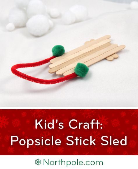 Popsicle Stick Sled • Craft for Kids • Northpole.com Craft Cottage Skiing Crafts For Preschoolers, Sledding Activities Preschool, Sledding Crafts For Toddlers, Sled Crafts For Toddlers, Sled Crafts For Preschool, Sledding Crafts For Kids, Sled Crafts For Kids, Popsicle Stick Sleigh, Sled Craft