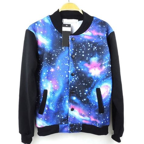 IYZF Women's Galaxy Varsity Baseball Jacket with Pockets ($30) ❤ liked on Polyvore featuring outerwear, jackets, tops, blue jackets, galaxy jacket, pocket jacket and galaxy print jacket Uniform Sweater, Digital Print Fashion, Kawaii Harajuku Fashion, Galaxy Outfit, Galaxy Stuff, Star Galaxy, Galaxy Fashion, Sweet Clothes, Wardrobe Ideas