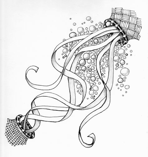 Quib zentangle with bubbles and ribbons Zentangle Bubbles, Bunzo Zentangle, Water Zentangle, Mermaid Zentangle, Bow Drawing, Mandala Doodle, Facebook Art, Tangle Pattern, Sharpie Art