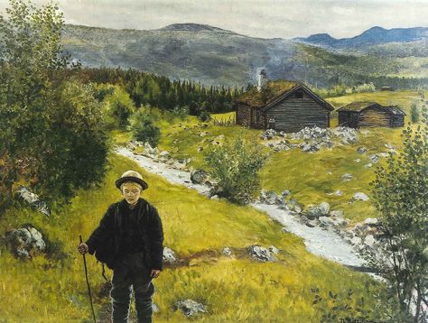 The 1898 painting by the famous Norwegian painter Theodor Kittelsen Norwegian Cabin, Norwegian Art, Nordic Painting, Scandinavian Folklore, Painting Old, Pierre Bonnard, Mary Cassatt, Russian Painting, Camille Pissarro