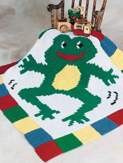 Frog Baby Afghan Free Pattern Frog Blanket, Crochet Kids Blanket, Frog Crochet, Crochet Graphs, Crochet Squares Afghan, Crochet Afghan Patterns Free, Crochet Rug Patterns, Crochet Frog, Crochet Blanket Afghan