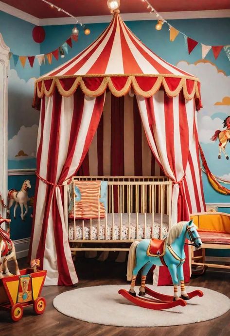 Circus Kids Room, Circus Theme Nursery, Circus Ceiling, Circus Playroom, Circus Baby Room, Circus Nursery Theme, Circus Themed Bedroom, Circus Bedroom, Vintage Circus Nursery