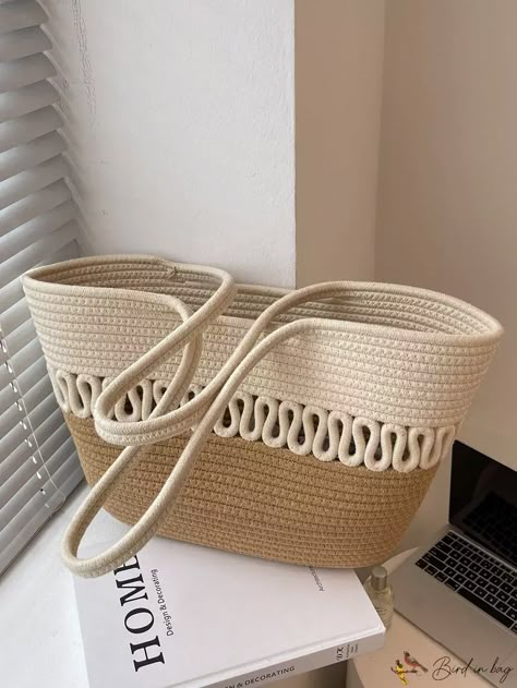 BirdinBag - Stylish Snap-Closure Crochet Bag for Minimalist Fashionistas Women Tote Bags, Rope Basket Tutorial, Rope Bags, Sac Tote Bag, Diy Rope Basket, Basket Tutorial, Rope Bowls, Vacation Bag, Straw Beach Bag