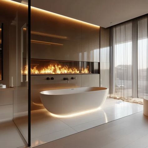 Water Vapor Fireplaces Turn Bathrooms Into Spa-Like Retreats - Men's Journal | Home Living Handbook Steamroom Shower Master Bath, Master Bath Cold Plunge, Bathtub With Fireplace, Shower Over Bath Ideas Small Spaces, Bathtub Fireplace, Shower Steam Room, Steam Showers Bathroom Master Bath, Vapor Fireplace, Shower Fireplace