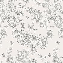 Wallpaper For Cabinets, White Floral Wallpaper, Grey Floral Wallpaper, Decorative Wallpaper, Wallpaper Floral, Wallpaper Flowers, Wallpaper Peel And Stick, Main Bathroom, Black And White Wallpaper