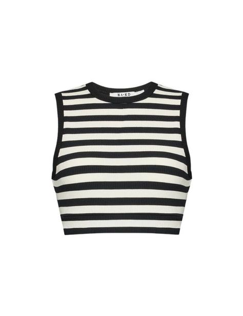 Black And White Striped Crop Top, White Vest Outfit, White Striped Shirt Outfit, Stripy Tops, Outfits With Striped Shirts, Cropped Outfits, Black And White Crop Top, Crop Top Blanc, White Ribbed Top