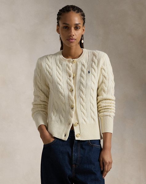 Cable-Knit Wool-Cashmere Cardigan | Ralph Lauren Skandinavian Fashion, Preppy Lifestyle, Cable Cardigan, Fashion Aesthetics, Cardigan Outfits, Ralph Lauren Long Sleeve, Ralph Lauren Polo Shirts, Ralph Lauren Jeans, Norma Kamali