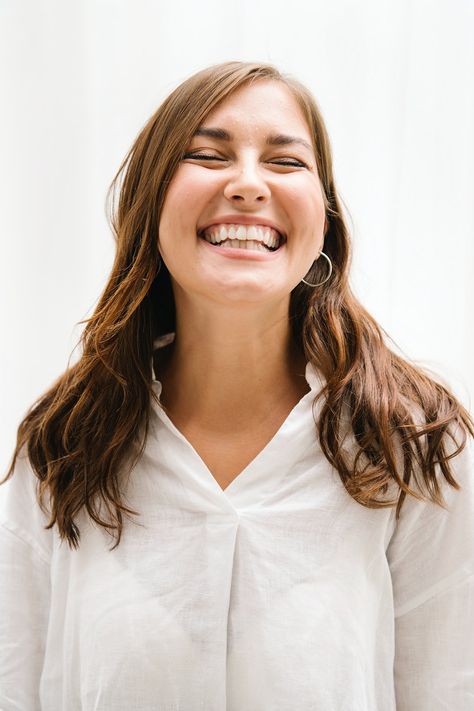 Cheerful woman standing against a white wall | premium image by rawpixel.com / Jira Osaka Food, Woman Laughing, Studio Branding, Branding Photoshoot Inspiration, Happy Woman, Image Ideas, Best Stocks, Branding Photoshoot, Woman Standing