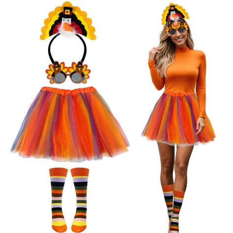 PRICES MAY VARY. Thanksgiving Turkey Costumes Set: This wonderful set includes 1 Thanksgiving turkey headbands, 1 Thanksgiving tutu, 1 heart patch, 1 pair of turkey costume glasses and 1 pair of running high socks; All the accessories you need for an ideal Thanksgiving costume are here to satisfy your costume use Premium Material: The polyester fabric and spandex lining of the Thanksgiving holiday tutu bring a soft, stretchy feel; the Thanksgiving turkey headbands is elastic and lightweight to ensure a comfortable fit Size: Adjustable satin elastic waistband of Thanksgiving tutu and socks; the costume is lightweight, easy to put on and take off, providing comfort, providing longevity that keeps this costume set a favorite for years to come Eye-catching Costume: These Thanksgiving turkey co Thanksgiving Tutu, Turkey Headband, Thanksgiving Costume, Turkey Costume, Costume Glasses, Heart Patch, Heart Patches, Thanksgiving Holiday, Tutu Skirt