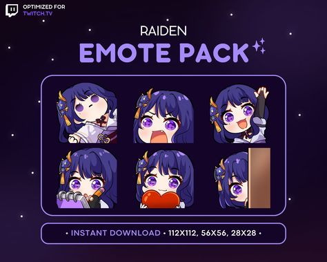 Raiden Genshin Impact Twitch Emote - Genshin Discord Emote, Streaming Asset, Gamer Girl, Youtube, Sticker Emoji, Streamer, Love, Lurk, Wave Genshin Discord, Youtube Sticker, Raiden Genshin, Sticker Emoji, Discord Emotes, Gamer Girl, Genshin Impact, Digital Drawing, Drawing Illustrations