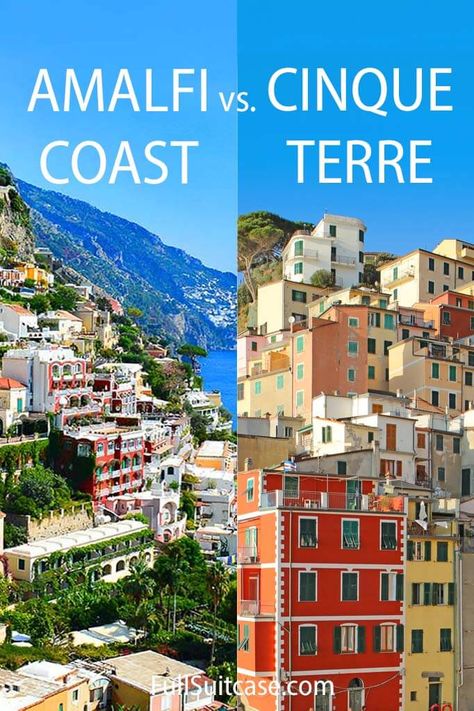 Cinque Terre vs Amalfi Coast: Detailed Comparison +Info & Tips Italy Trip Planning, Amalfi Coast Travel, Road Trip Places, Cinque Terre Italy, Italy Itinerary, Travel Inspiration Destinations, Dream Vacations Destinations, Amalfi Coast Italy, Italy Trip