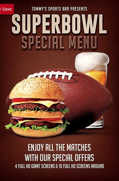 Football Super Bowl Food Menu Flyer Template - https://ffflyer.com/football-super-bowl-food-menu-flyer-template/ Football Super Superbowl Poster Design, Super Bowl Graphic Design, Super Bowl Ads, Super Bowl Food Menu, Nfl Food, Pizza Ads, Football Pizza, Photoshop Eyes, Food Advertisement