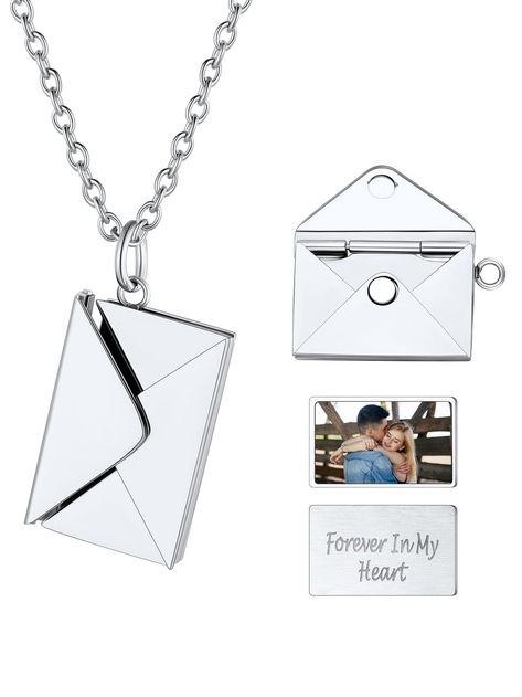 PRICES MAY VARY. Memorial Picture & Text Necklace - The envelope can custom secret message inside the envelope ,express your love to your lover. Envelope pendant length: 39.2mm*26.5mm, adjustable chain length: 46+5cm(18+2inch), Weight: 8.9g, lightweight and wear comfortable. Material & Size of the Love Letter Necklace - Our envelope locket is made of 316L stainless steel , high polished surface, hypoallergenic, lead & nickel free, won’t turn your skin green. Personalized Gifts for Her - Envelope Promise Necklace For Boyfriend, Boyfriend Girlfriend Necklaces, Relationship Jewelry, Envelope Necklace, Picture Jewelry, Picture Necklace, Angel Wing Necklace, Pendant For Men, Butterfly Heart