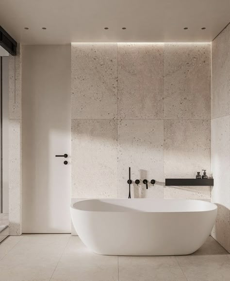 Bathroom Design Bathtub, Wabi Sabi Bathroom, Bathroom Minimal, Bathroom Repair, Architectural Lighting Design, Contemporary House Exterior, Shower Floor Tile, Bathroom Shower Tile, Bathroom Design Luxury