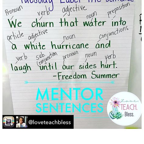 I love the book Freedom Summer almost as much as I love this repost from @loveteachbless 😍 - Today I had a great time modeling Mentor Sentences in a 5th grade classroom. These Mentor Sentences by @ideasbyjivey are the business! 🙌🏽 The students amazed me with all they knew and had fun doing it as well! I learned about Mentor Sentences when I first moved to GA and have never looked back. 🙌🏽. . . #mentorsentences #icoachteachers #teach #teacher #iteach #teachertribe #georgiateachers #georgiate Classroom Communication, Mentor Sentences, Literacy Coaching, Nouns And Adjectives, Complex Sentences, 5th Grade Classroom, Teaching Career, Teaching Inspiration, Mentor Texts