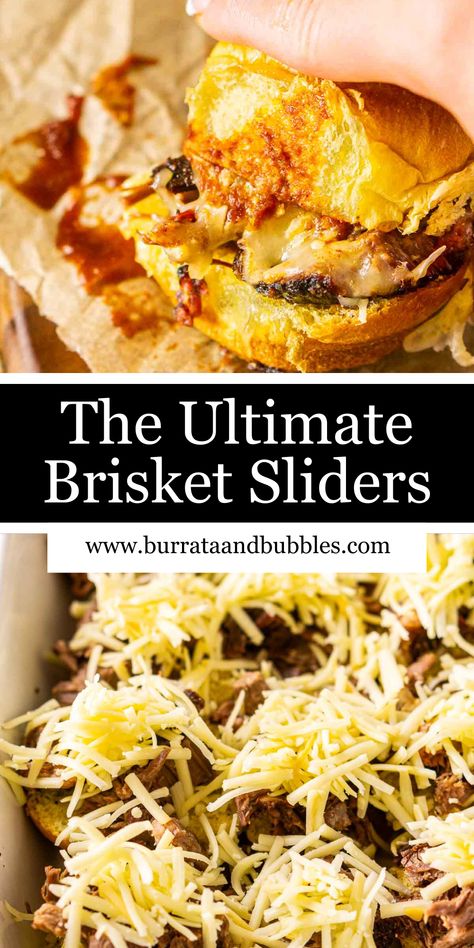 Smoked Brisket Sliders, Brisket Sliders Recipes, Brisket Sliders Hawaiian Rolls, Brisket Appetizer Ideas, Brisket Sandwich Recipe, Brisket Sliders, Pull Apart Sliders, Brisket Smoked, Football Foods