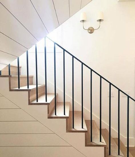 Top 60 Best Stair Trim Ideas - Staircase Molding Designs Staircase Molding, Black Stair Railing, Stairs Trim, Farmhouse Staircase, Iron Stairs, Farmhouse Stairs, Metal Stair Railing, Stairs Railing, Iron Stair Railing