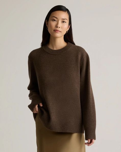 Mongolian Cashmere Oversized Crewneck Sweater Fall Winter Fashion Trends, Matching Skirt Set, Plush Yarn, Digital Closet, The Boyfriend, Oversized Crewneck, Dark Taupe, Womens Cashmere, Ribbed Neckline