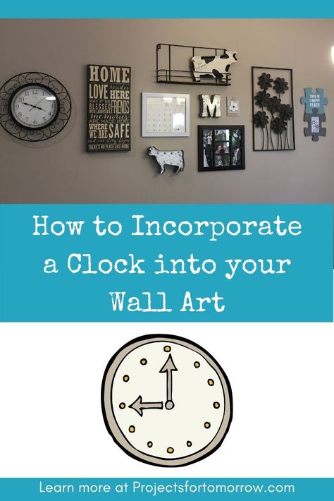 Does your clock need some friends? Why not create a gallery wall around your clock? Find some great layout tips and more. Clock And Picture Wall Layout, Clock Wall Decor Layout, Wall Clock Collage, Wall With Clock, Decorating Tv Wall, Picture Wall Layout, Clock On Wall, Gallery Wall Clock, Galley Wall