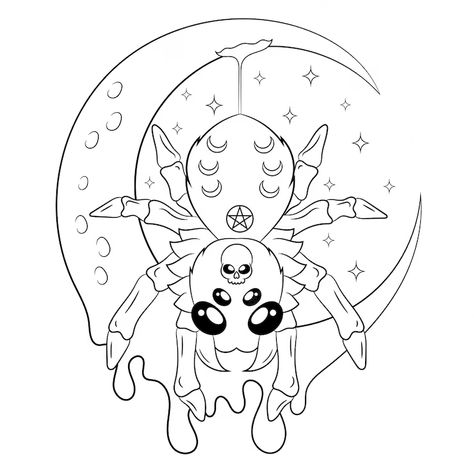 Creepy Kawaii Pastel Goth Coloring Pages, Pastel Goth Coloring Pages, Creepy Coloring Pages, Goth Spider, Creepy Kawaii, Spider Coloring Page, Colouring Pictures, Cute Creepy, Witch Coloring Pages