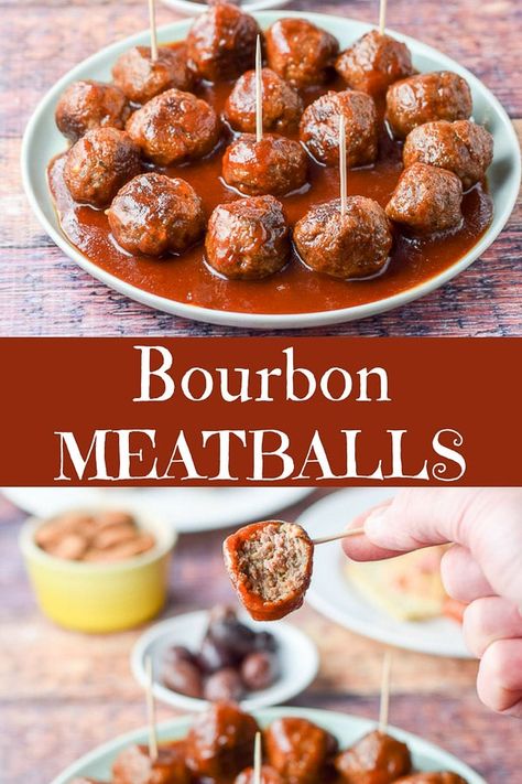 These bourbon meatballs are so delicious! You can either have them as an appetizer or your main meal. The delicious boozy taste compliments the meatballs! #meatballs #bourbon #appetizer #dishesdelish Kentucky Derby Meatballs, Kentucky Appetizers, Man Appetizers, Speakeasy Party Food Appetizers, Bourbon Themed Food, Kentucky Derby Appetizers Parties Food, Bourbon Meatballs Recipes, Kentucky Bourbon Meatballs, Snacks For Meat Raffle